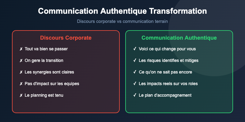 Communication authentique transformation comparatif discours corporate vs terrain
