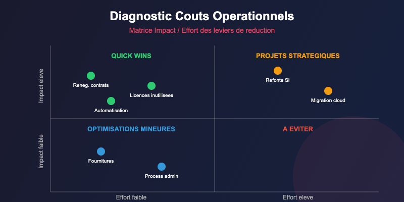 Diagnostic couts operationnels matrice impact effort leviers reduction