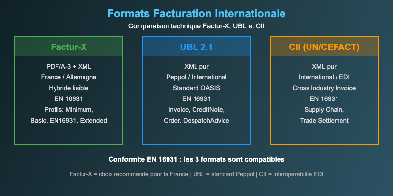Formats facturation internationale comparaison technique Factur-X UBL CII