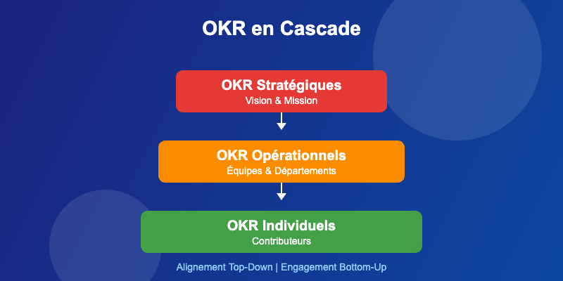 OKR en cascade alignement objectifs strategiques operationnels individuels